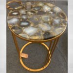 Natural Semiprecious Grey Agate Stone Side table with Ms Base perfect for modern interiors