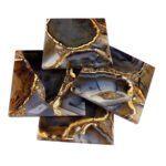 Natural Agate Stone Coaster for Set of 4 pcs Table Ware for Decoration, Cup Mat,Coasters for Dining Table hot pots(Black Agate)