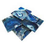Natural Agate Stone Coaster for Set of 4 pcs Table Ware for Decoration, Cup Mat,Coasters for Dining Table hot pots (Blue Agate)