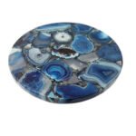 Natural Semiprecious Blue Agate Stone Table Top For Any Living Space (12inch)