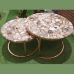 Natural Semiprecious Mix Agate Nested table with Ms Base perfect for modern interiors (set of 2pcs)
