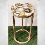 Natural Semiprecious Yellow Agate Stone Side table with Ms Base perfect for modern interiors