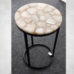 Natural Semiprecious White Agate Stone Side table with Ms Base perfect for modern interiors