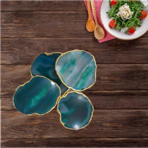 GREEN AGATE COASTER WITH ELECTROPLATING