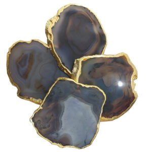 GREY AGATE COASTER WITH ELECTROPLATING