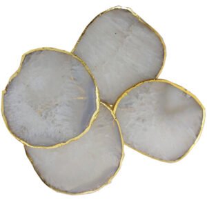 WHITE AGATE COASTER WITH ELECTROPLATING