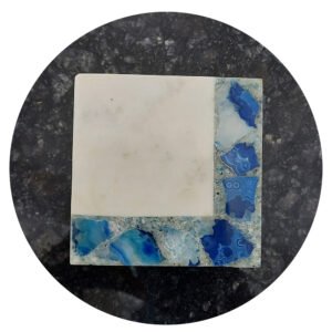 WHITE MARBLE WITH BLUE AGATE SQUARE SHAPE COASTER