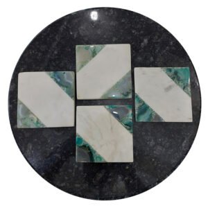 WHITE MARBLE WITH GREEN AGATE COASTER