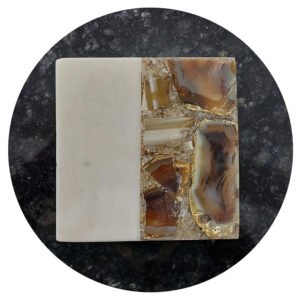 WHITE MARBLE WITH BLACK AGATE SQUARE SHAPE COASTER