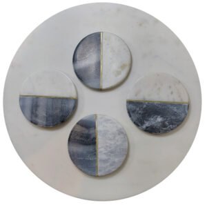GREY AND WHITE MARBLE COASTER WITH INLAY WORK