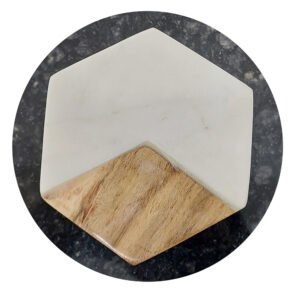 WHITE MARBLE WITH WOODEN COASTER