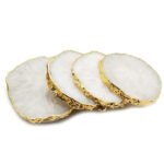 Natural Agate Stone Coaster for Set of 4 for Table Ware for Decoration, Cup Mat, Coasters for Dining Table for hot pots(White Quartz)
