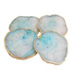 Natural Agate Stone Coaster Set of 4 pcs for Dinning Table Cup Glasses Hot Pots Office Desk (Sky Blue)