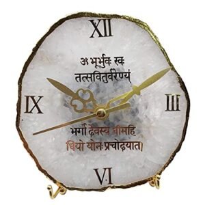 NATURAL AGATE TABLE CLOCK WITH MANTRA 10-12 CM