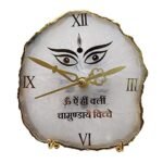 Natural Agate Stone Table Clock With Maa Kali Mantra and Electroplating on Border