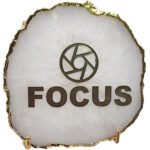 Motivational on Natural Agate Semiprecious Stone with Gold Electroplating on Border with Stand