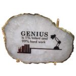 Motivational on Natural Agate Semiprecious Stone with Gold Electroplating on Border with Stand
