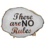 Motivational on Natural Agate Semiprecious Stone with Gold Electroplating on Border with Stand