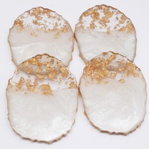 WHITE COLOR RESIN COASTER WITH GOLD FOIL