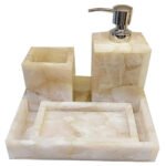 Natural Semiprecious Rose Quartz Stone Set of 4 Pcs Bathroom Decor Arts