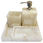 Natural Semiprecious White Quartz Stone Set of 4 Pcs Bathroom Decor Arts