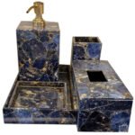 Natural Semiprecious Agate Lapis Lazuli Stone Set of  5Pcs Bathroom Decor Arts