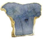Natural Blue Agate Semiprecious Stone Serving Platters With Gold Electroplating