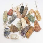 Natural Semiprecious Raw Stone Copper Wire Wrapped Pendant for Women & Girls