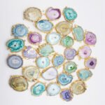 Natural Semiprecious gold-electroplated agate slice fancy shape stone pendant for women & girls(1pcs)