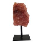 Natural Raw Rough Stone with Metal Stand, Gemstone Specimen Healing Crystal Stone Display for Office Home Decor (Brown quartz)