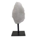 Natural Raw Rough Stone with Metal Stand, Gemstone Specimen Healing Crystal Stone Display for Office Home Decor (White quartz)