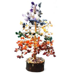 SEVEN CHAKRA STONE CHIPS WITH SILVER WIRE TREE