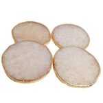 Natural Quartz Stone Coaster for Set of 4 for Table Ware for Decoration, Cup Mat, Coasters for Dining Table for hot pots(Yellow Quartz)