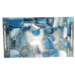 Natural Blue Agate Semiprecious Stone Serving Tray