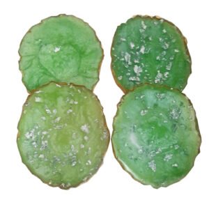 GREEN COLOR RESIN COASTER WITH SILVER FOIL