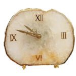 Natural Agate Stone Table Clock and Electroplating on Border (Yellow Agate)