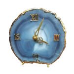 Natural Grey Agate Stone Table Clock and Electroplating on Border