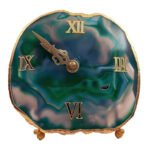 Natural Agate Stone Table Clock and Electroplating on Border.