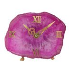 Natural Agate Stone Table Clock and Electroplating on Border