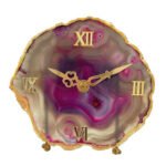 Natural Agate Stone Table Clock and Electroplating on Border.