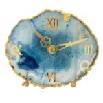 Natural Agate Stone Table Clock and Electroplating on Border