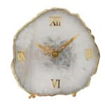 Natural White Quartz Stone Table Clock and Electroplating on Border.