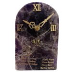 Semiprecious Table Clock with Krishna ji Mantra for Home Decor,Table Decor,Diwali Gifts (Amethyst)