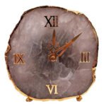 Natural Agate Stone Table Clock and Electroplating on Border