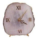 Natural Agate Stone Table Clock and Electroplating on Border (Rose Quartz)