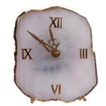 Natural Agate Stone Table Clock and Electroplating on Border (White Quartz)