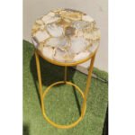 Natural Semiprecious Yellow Agate Stone Side table with Ms Base perfect for modern interiors(12inch)