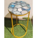 Natural Semiprecious Blue Agate Stone Side table with Ms Base perfect for modern interiors