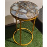 Natural Semiprecious Grey Agate Stone Side table with Ms Base perfect for modern interiors(12inch)