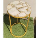 Natural Semiprecious White Agate Stone Side table with Ms Base perfect for modern interiors(12inch)